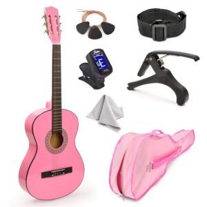 30" Wood Classical Guitar with Case and Accessories for Kids/Girls/Boys/Beginners (Pink)