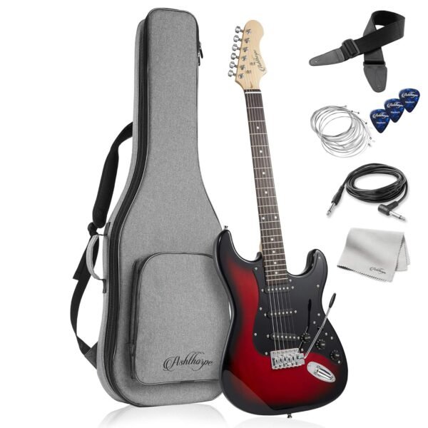 Ashthorpe 39-Inch Electric Guitar (Red-Black), Full-Size Guitar Kit with Padded Gig Bag, Tremolo Bar, Strap, Strings, Cable, Cloth, Picks Ashthorpe 39-Inch Electric Guitar (Red-Black), Full-Size Guitar Kit with Padded Gig Bag, Tremolo Bar, Strap, Strings, Cable, Cloth, Picks