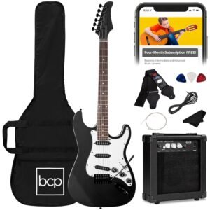 Best Choice Products 39in Full Size Beginner Electric Guitar Starter Kit w/Case, Strap, 10W Amp, Strings, Pick, Tremolo Bar - Jet Black Best Choice Products 39in Full Size Beginner Electric Guitar Starter Kit w/Case, Strap, 10W Amp, Strings, Pick, Tremolo Bar - Jet Black
