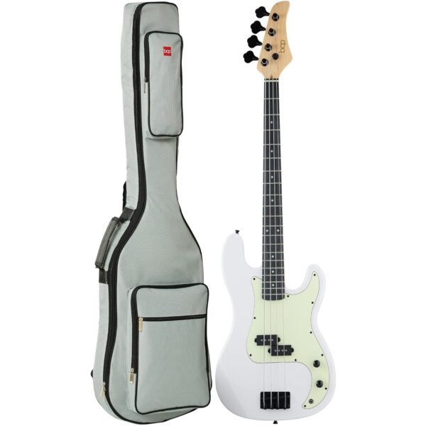 Best Choice Products Full Size Beginner 4-String Electric Bass Guitar, Wooden PB-Style Bass Starter Set w/Padded Carrying Case - White/Mint