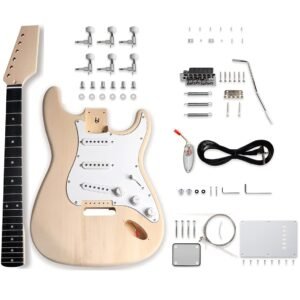 DIY Electric Guitar Kit Beginner Kits 6 String Right Handed with Basswood Body Maple Neck Poplar Laminated Fingerboard Build Your Own Guitar.