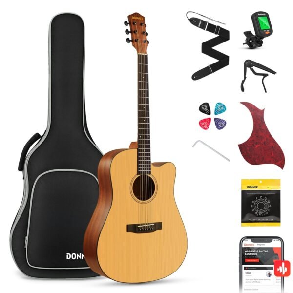 Donner 41” Acoustic Guitar Bundle for Beginners Adults with Online Lesson, 4/4 Full Size Steel Acustica Guitarra with Gig Bag, Tuner, Strap, Strings, Picks, Capos, Cutaway,... Donner 41” Acoustic Guitar Bundle for Beginners Adults with Online Lesson, 4/4 Full Size Steel Acustica Guitarra with Gig Bag, Tuner, Strap, Strings, Picks, Capos, Cutaway,...
