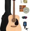 Fender Dreadnought Acoustic Guitar - Natural Bundle with Gig Bag, Tuner, Strings, Picks, Fender Play Online Lessons, and Austin Bazaar Instructional DVD Fender Dreadnought Acoustic Guitar - Natural Bundle with Gig Bag, Tuner, Strings, Picks, Fender Play Online Lessons, and Austin Bazaar Instructional DVD