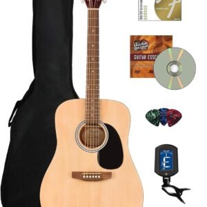 Fender Dreadnought Acoustic Guitar - Natural Bundle with Gig Bag, Tuner, Strings, Picks, Fender Play Online Lessons, and Austin Bazaar Instructional DVD