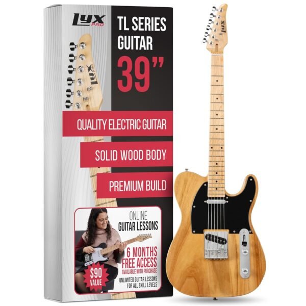 LyxPro 39” Electric Guitar TL Series, Full-Size Paulownia Wood Body, 3-Ply Pickguard, C-Shape Neck, Ashtray Bridge, Quality Gear Tuners, 3-Way Switch & Volume/Tone Controls, 2...