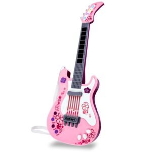 M SANMERSEN Kids Guitar for Girl Music Toy Electric Pink Guitars with Strap for Kid Toddler Musical Instrument Toys for 3 4 5 Year Old Girls Gifts