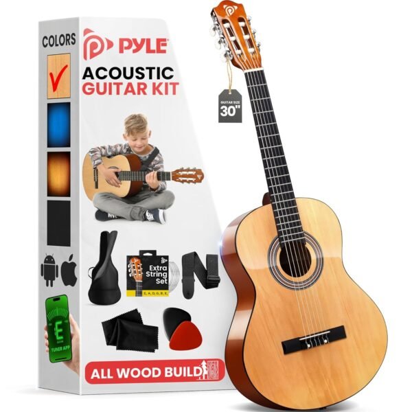 Pyle Beginner Acoustic Guitar Kit, 1/4 Junior Size All Wood Instrument for Students and Adults, 30" Natural Gloss Pyle Beginner Acoustic Guitar Kit, 1/4 Junior Size All Wood Instrument for Students and Adults, 30" Natural Gloss