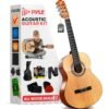 Pyle Beginner Acoustic Guitar Kit, 3/4 Junior Size All Wood Instrument for Kids, Adults, 36" Natural Wood Gloss