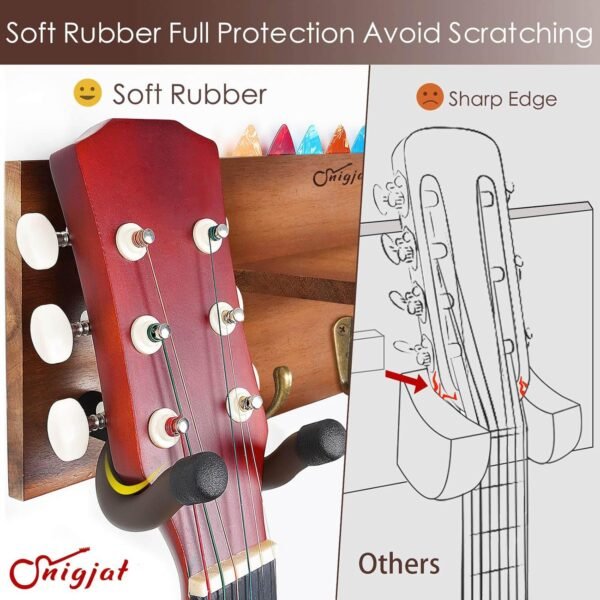 SNIGJAT Guitar Wall Mount Review Solid Acacia Wood Hanger with Rotatable Hooks and Shelf