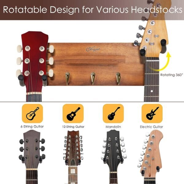 SNIGJAT Guitar Wall Mount Review Solid Acacia Wood Hanger with Rotatable Hooks and Shelf