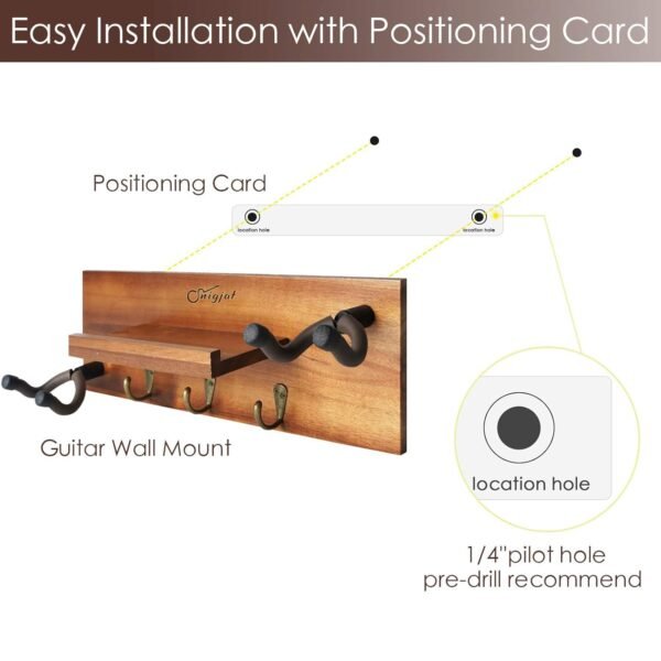 SNIGJAT Guitar Wall Mount Review Solid Acacia Wood Hanger with Rotatable Hooks and Shelf