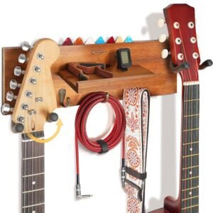 SNIGJAT Guitar Wall Mount with Rotatable Hook, Wood Guitar Hanger with Shelf and Pick Holder, Wall Stand Rack for Acoustic, Electric, Bass SNIGJAT Guitar Wall Mount with Rotatable Hook, Wood Guitar Hanger with Shelf and Pick Holder, Wall Stand Rack for Acoustic, Electric, Bass