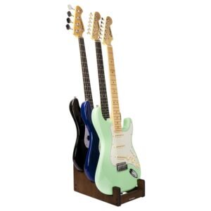 STRICH Wooden Guitar Stand for Multiple Guitars, 3-Holder, Front Display Space-Saving Floor Guitar Rack for Home, Studio, Stage, Walnut Color, GS-1W (For 3 Electric/Bass) STRICH Wooden Guitar Stand for Multiple Guitars, 3-Holder, Front Display Space-Saving Floor Guitar Rack for Home, Studio, Stage, Walnut Color, GS-1W (For 3 Electric/Bass)