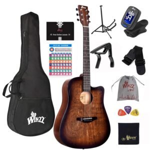 WINZZ HAND RUBBED Series - Full Size Cutaway Carved Acoustic Acustica Guitar Adult Beginner Starter Bundle with Full Kit,41 Inches Right Handed, Brown Sunburst WINZZ HAND RUBBED Series - Full Size Cutaway Carved Acoustic Acustica Guitar Adult Beginner Starter Bundle with Full Kit,41 Inches Right Handed, Brown Sunburst